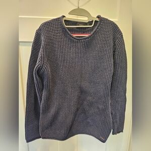 Smog URBAN Navy Blue Cotton Waffle Weave Slim Fit Sweater Medium